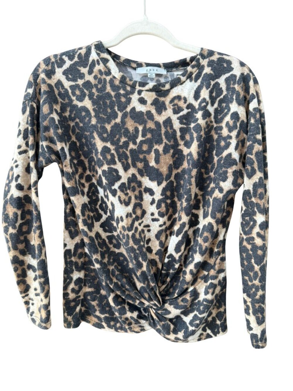 Gaze Leopard Print Twist Front Sweater XS Soft Lightweight Long Sleeve Animal Pr